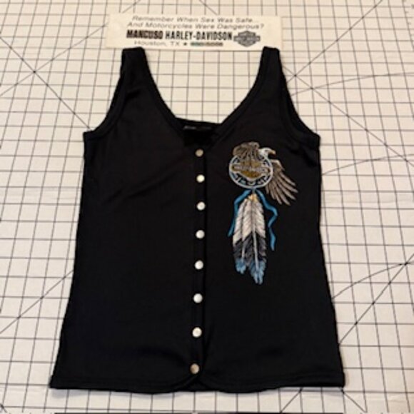 RARE 1991 HARLEY DAVIDSON TRIBAL DESIGN WOMEN TANK TOP SZ SM AND BUMPER STICKER - Picture 12 of 13